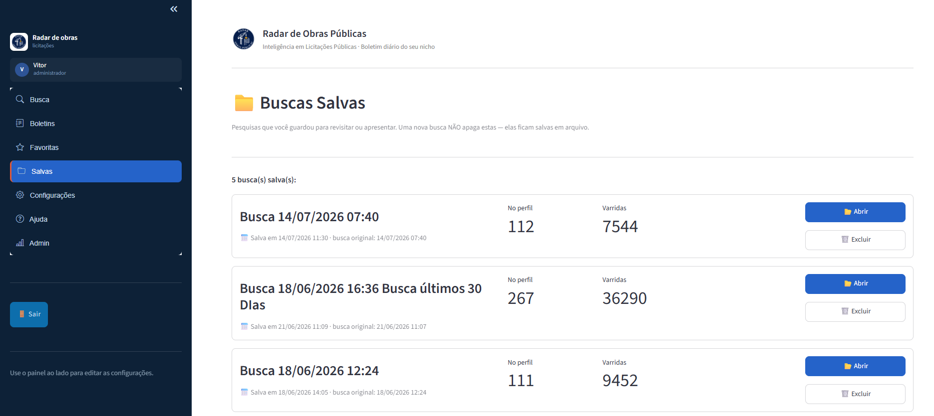 Buscas salvas para revisitar e apresentar